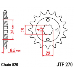 JT, přední řetězové kolečko 2046 15 Honda CA 125 '95-01', CB/CBX/CM/CMX 250 '83-16' (204615JT) (řetěz 520)