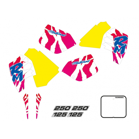 Tecnosel, kompletní sada polepů + potah sedla, Suzuki RM 125/250 '89-'92, Replica OEM Suzuki '92