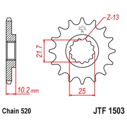 JT, přední řetězové kolečko 2061 13 Kawasaki KSF 250 '87-'04, KEF 300 '95-'03 (206113JT) (řetěz 520)