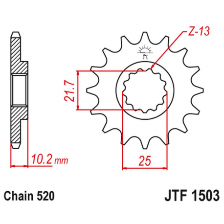 JT, přední řetězové kolečko 2061 13 Kawasaki KSF 250 '87-'04, KEF 300 '95-'03 (206113JT) (řetěz 520)
