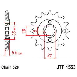 JT, přední řetězové kolečko 2052 15 Yamaha XT 250 TL (Japan) '83-84' SRX 250 '87' (205215JT) (řetěz 520)