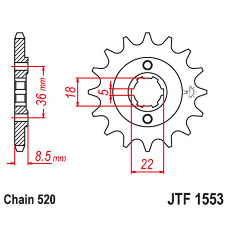 JT, přední řetězové kolečko 2052 15 Yamaha XT 250 TL (Japan) '83-84' SRX 250 '87' (205215JT) (řetěz 520)