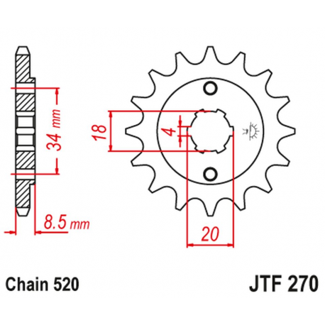 JT, přední řetězové kolečko 2046 14 Honda CA 125 '95-01', CB/CBX/CM/CMX 250 '83-16' (204614JT) (řetěz 520)