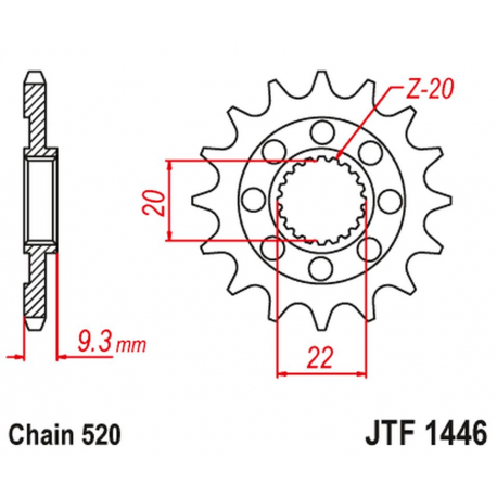 JT, přední řetězové kolečko 2146 13 Kawasaki KXF 250 '06-'17 (214613JT) (řetěz 520)