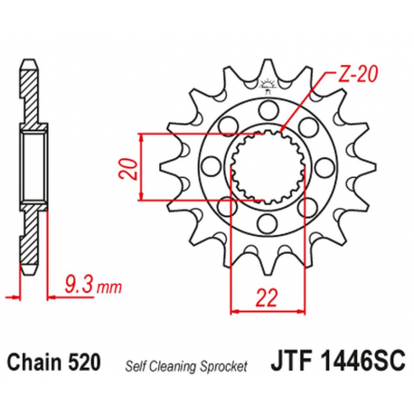 JT, přední řetězové kolečko 2146 14 Kawasaki KXF 250 '06-'17, samočistící, (214614JT) (řetěz 520)