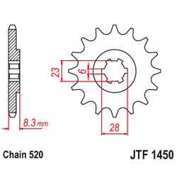 JT, přední řetězové kolečko 436 14 Suzuki LT 500 '88-92', RM 465 '81-82', RM 500 '83-84' (43614JT) (řetěz 520)
