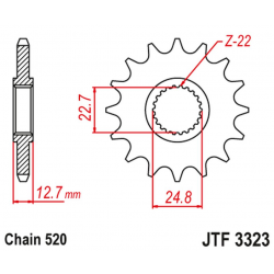 JT, přední řetězové kolečko Polaris 250/300/350/400/425 '89-99' (řetěz 520)