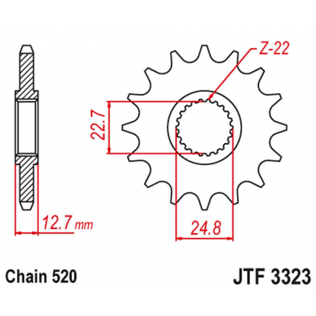 JT, přední řetězové kolečko Polaris 250/300/350/400/425 '89-99' (řetěz 520)
