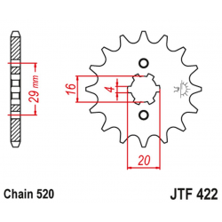 JT, přední řetězové kolečko 514 15 Kawasaki KX 125 '84-'93 (51415JT) (řetěz 520)