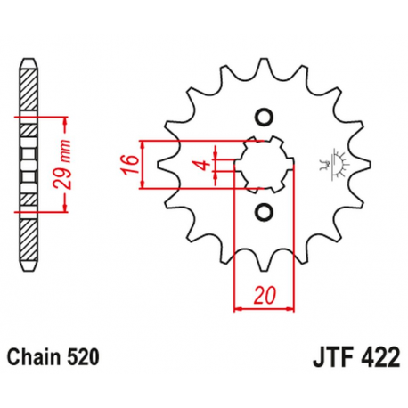 JT, přední řetězové kolečko 514 15 Kawasaki KX 125 '84-'93 (51415JT) (řetěz 520)