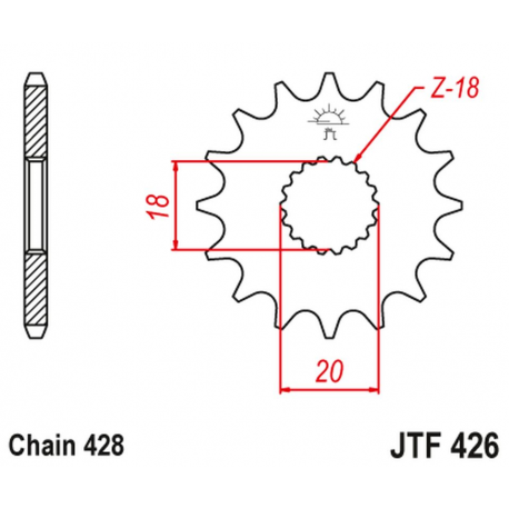 JT, přední řetězové kolečko 426 11 Suzuki GN 125 '92-'00, GS 125 '79-'00 (42611JT) (řetěz 428)