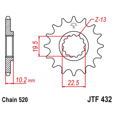 JT, přední řetězové kolečko 435 12 Suzuki RM 250 '87-'12 (43512JT) (řetěz 520)