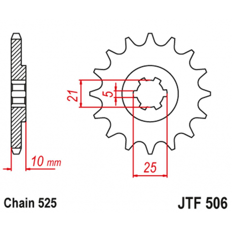 JT, přední řetězové kolečko 506 14 Kawasaki S1 250 '73-75' KH 250 '75-82' (50614JT) (řetěz 525)