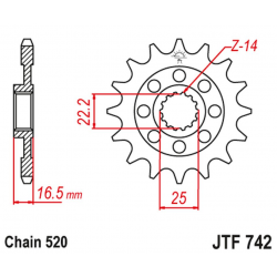 JT, přední řetězové kolečko 2171 14 Ducati 848/1098/1198 '07-'15 (217114JT) (MOD. řetěz 520)