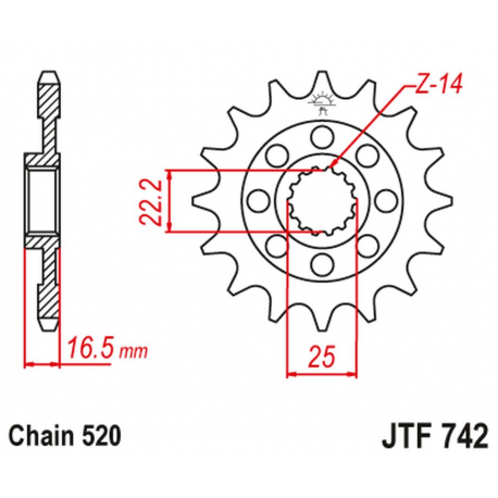 JT, přední řetězové kolečko 2171 14 Ducati 848/1098/1198 '07-'15 (217114JT) (MOD. řetěz 520)