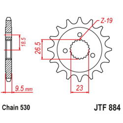 JT, přední řetězové kolečko 884 21 Harley Davidson XLH883 SPORTSTER '84-90' XLH1200 SPORTSTER '84-90' (88421JT) (řetěz 530)