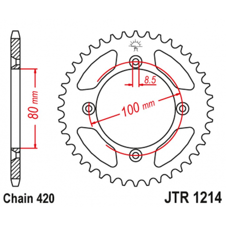 JT, rozeta 238 38 Honda CRF 70 '04-12' CRF 110 '13-21', XR 70/80 '97-03', CR 50/80 '82-84' (23838JT) (řetěz420)