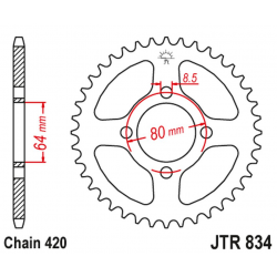 JT, rozeta 834 43 Yamaha RD 80MX '81-85, RS 100 '80-82 (83443JT) (řetěz 420)