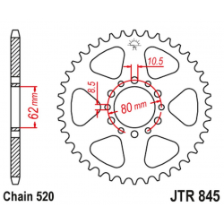 JT, rozeta 845 40 Yamaha YZ 100 '76-77, SR 250 '85-96 (84540JT) (řetěz 520)