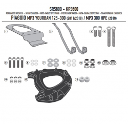 Kappa, nosič centrálního kufru, Piaggio MP3 YOURBAN 125/300, HPE 300 '11-'21 (s plotnou Monokey)