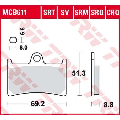 TRW, brzdové destičky KH252 KH380 SINTER RACING Yamaha FZ6 07-10, FZS 600 98-01, MT-07 14-17, TRACER 700 '16-, FZ8 10-16, M