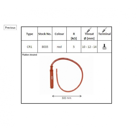NGK, fajfka na svíčku gumová rovná kábel 50 CM červená barva (NR 8035) vodotěsná (závit 10,12,14MM) (5K OHM)