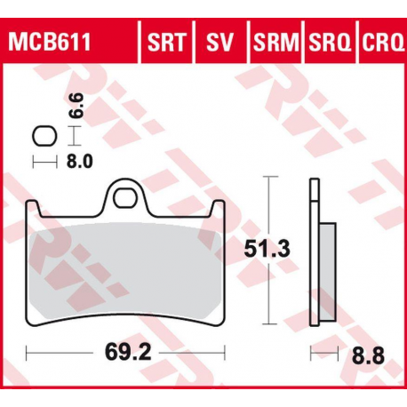 TRW Lucas, brzdové destičky, KH252 Sinter ROAD/TRACK Yamaha FZS/FZ6 600 '98-'10, YZF R6 '99-, MT-07 '14-'17, TRACER 700 '16-, F