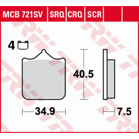 TRW Lucas, brzdové destičky, KH604/4 Sinter ROAD/TRACK Aprilia RSV 1000 MILE/R '01-'03, RSV 1000R '04-'10, Ducati 748/749/996/9