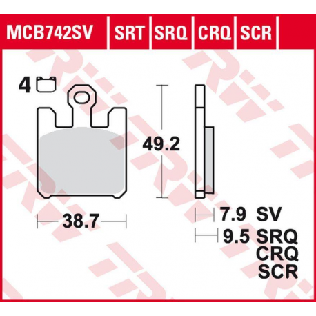 TRW Lucas, brzdové destičky, KH369/4 Sinter TRACK Kawasaki ZX-6RR 600, ZX-6R 636 '03-'06, ZX-10R '04-'07, ZX-12R '04-'06, SUZUK