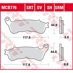 TRW Lucas, brzdové destičky, KH388 Sinter ROAD/TRACK Honda CBF 500 '04-'08, CB 600 HORNET '07-'15, CBF 600 '04-'13, VT 750 SHAD