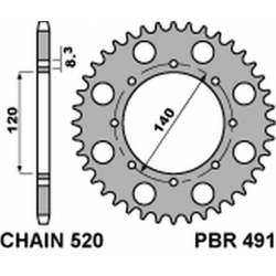 PBR, rozeta 491 39 C45 Kawasaki KLE 500 '97-'07, KLR 650 '87-'17, W 800 '18-'20 (JTR487.39) (řetěz520)