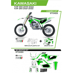 UFO, sada plastů + sada polepů, Kawasaki KXF 250 '21-'22 Stokes, bílá barva