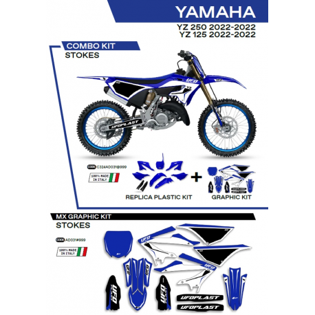 UFO, sada plastů + sada polepů, Yamaha YZ 125 '22 Stokes, OEM barva (modrá/černá/bílá)