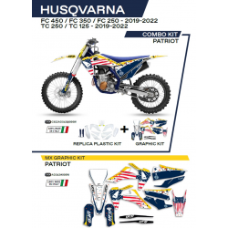 UFO, sada plastů + sada polepů, Husqvarna TC 125 '19-'22 Patriot, OEM barva (bílá/modrá)
