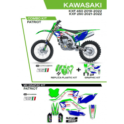 UFO, sada plastů + sada polepů, Kawasaki KXF 250 '21-'22 Patriot, OEM barva (zelená/modrá)