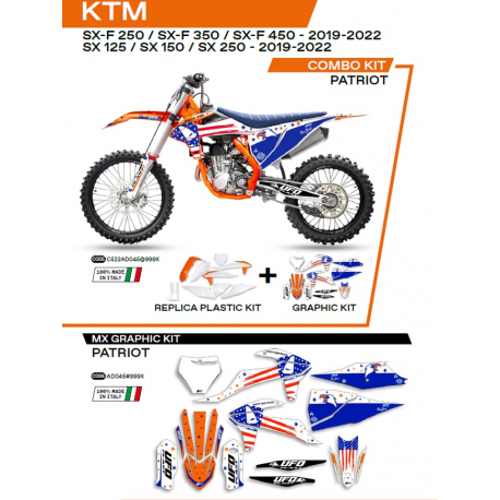 UFO, sada plastů + sada polepů, KTM SX 125 '19-'22 Patriot, OEM barva ( bílá/ modrá)