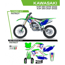 UFO, sada polepů, Kawasaki KXF 250 '21-'22 Patriot, OEM barva (zelená/modrá)