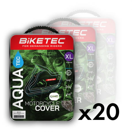 Biketec, balení 20 kusů voděodolných potahů na moto Aquatec, barva černá/šedá, velikost S
