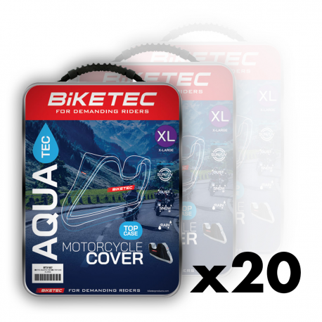 Biketec, balení 20 kusů voděodolných potahů na moto Aquatec s místem pro kufr, barva černá/šedá, velikost