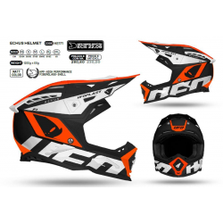 UFO (kolekce 2023), MX přilba Echus, barva černá, - bílá - oranžová FLUO, velikost XL