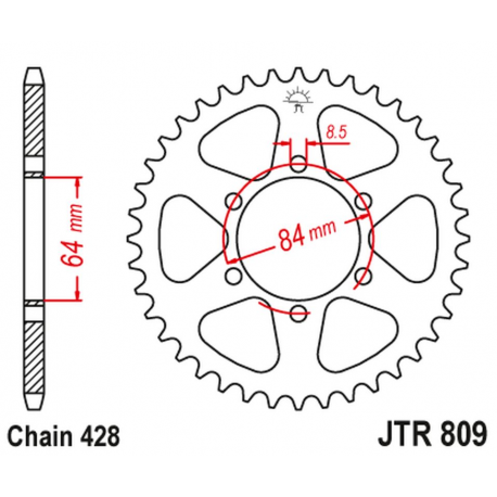 JT, rozeta 809 47 Suzuki TC 100 '72-77, TS 100 '73-75, DR 125 '80-85, SP 125 '82-83 (80947JT) (řetěz  428)