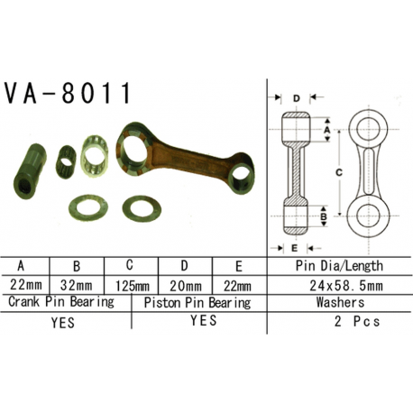 Vesrah, ojniční sada, Kawasaki KX 250 (KX250) '02-'08 (VA8011) (JAPAN)