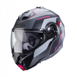 Caberg, vyklápěcí přilba Flip-Up, model Duke Evo, Move, barva šedá matná/černá/fialová, velikost XS
