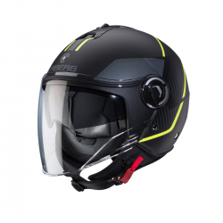 Caberg, Jet přilba se sluneční clonou, model Riviera V4X, barva černá/žlutá/šedá, velikost M