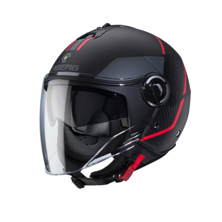Caberg, Jet přilba se sluneční clonou, model Riviera V4X, barva černá/červená/šedá, velikost L