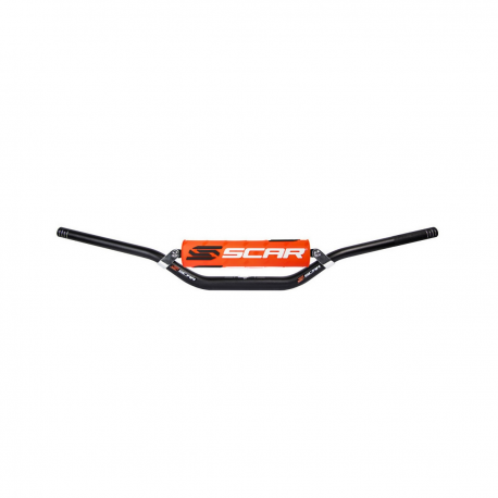 Scar Racing, řidítka s hrazdou, 28,6mm, model RC BEND, černá barva, chránič oranžová/bílá