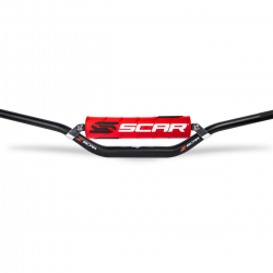 Scar Racing, řidítka s hrazdou, 28,6mm, model STEWART/VILLOPOTO, černá barva, chránič červená/bílá