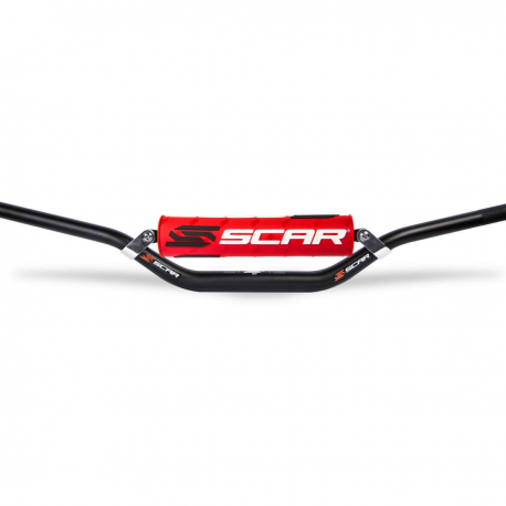 Scar Racing, řidítka s hrazdou, 28,6mm, model STEWART/VILLOPOTO, černá barva, chránič červená/bílá