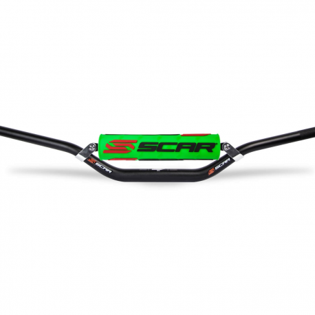 Scar Racing, řidítka s hrazdou, 28,6mm, model STEWART/VILLOPOTO, černá barva, chránič zelená/bílá