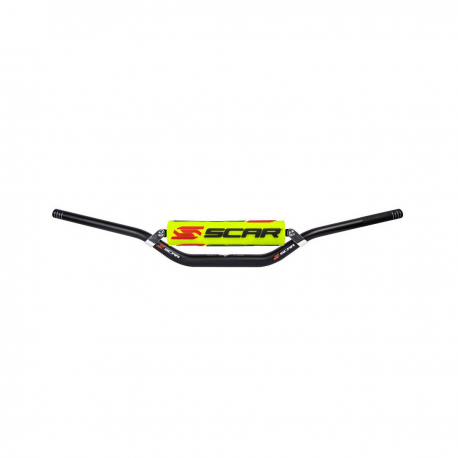 Scar Racing, řidítka s hrazdou, 28,6mm, model MCGRATH/SHORT BEND, černá barva, chránič žlutá/bílá